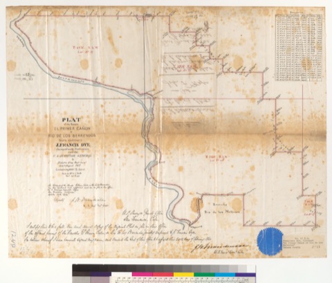Diseño: Plat of the Rancho El Primer Cañon or Rio de los Berrendos, finally confirmed to J. Francis Dye : [Tehama Co.,