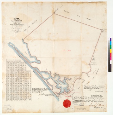 Diseño: Plat of the Rancho La Bolsa Chica [Calif.] : finally confirmed to Joaquin Ruiz / surveyed under instructions f