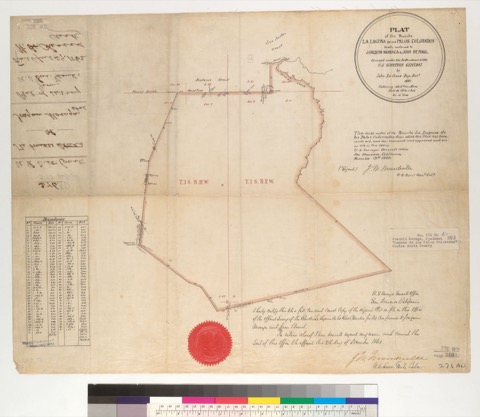Diseño: Plat of the Rancho La Laguna de los Palos Colorados [Calif.] : finally confirmed to Joaquin Moraga & Juan Bern