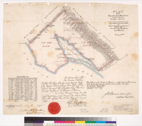 Diseño: Plat of the Rancho Las Baulines [Calif.] : finally confirmed to Gregorio Briones / surveyed under instructions