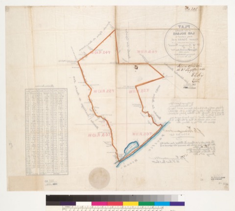 Diseño: Plat of the Rancho Las Bolsas [Calif.] : finally confirmed to Ramon Yorba et al. / surveyed under instructions