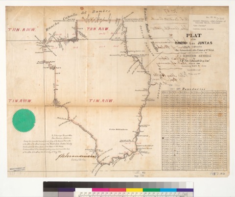 Diseño: Plat of the Rancho Las Juntas [Calif.] : finally confirmed to the administrator of the estate of Wm. Welch / s