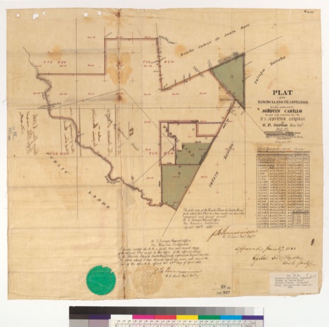 Diseño: Plat of the Rancho Llano de Santa Rosa, finally confirmed to Joaquin Carillo : [Sonoma Co., Calif.] / Surveyed