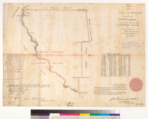 Diseño: Plat of the [Rancho] Llano de Santa Rosa, finally confirmed to Joaquin Carillo : [Sonoma Co., Calif.] / Survey