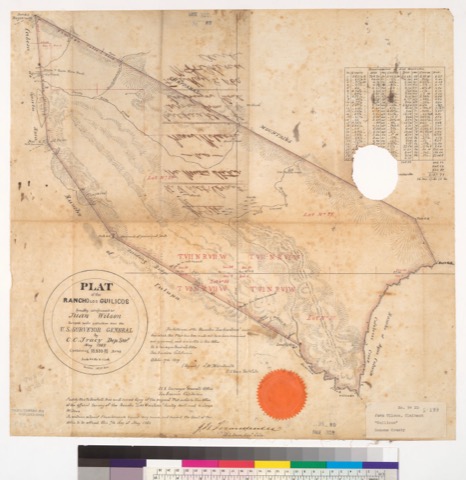 Diseño: Plat of the Rancho Los Guilicos, finally confirmed to Juan Wilson : [Sonoma Co., Calif.] / Surveyed under inst