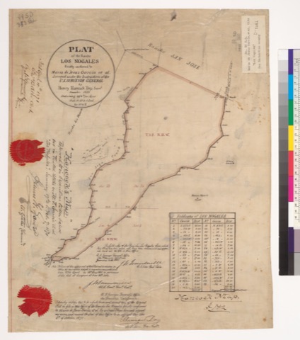 Diseño: Plat of the Rancho Los Nogales [Calif.] : finally confirmed to Maria de Jesus Garcia et al. / surveyed under i
