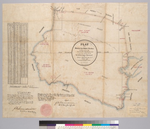 Diseño: Plat of the Rancho Los Palos Verdes [Calif.] : finally confirmed to Jose Loretto Sepulveda et al. / surveyed u