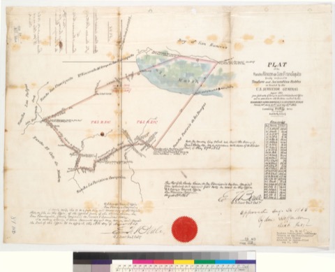 Diseño: Plat of the Rancho Rincon de San Francisquito, finally confirmed to Teodoro and Secundino Robles : [Santa Clar