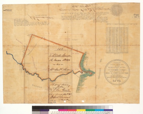 Diseño: Plat of the Rancho Rinconada del Arroyo de San Francisquito, finally confirmed to heirs of Maria Antonia Mesa 