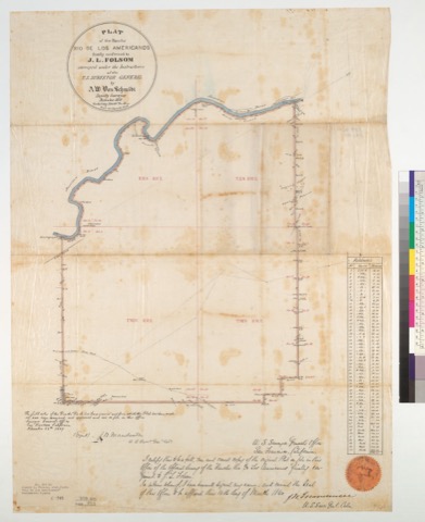 Diseño: Plat of the Rancho Rio de los Americanos, finally confirmed to J.L. Folsom : [Sacramento County, Calif.] ; sur