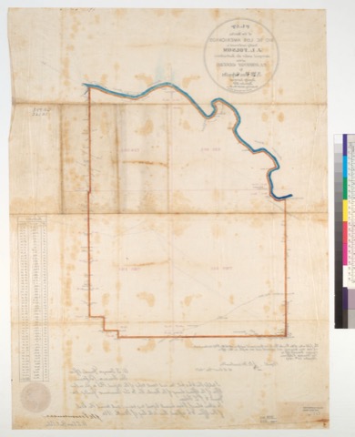 Diseño: Plat of the Rancho Rio de los Americanos, finally confirmed to J.L. Folsom : [Sacramento County, Calif.] ; sur