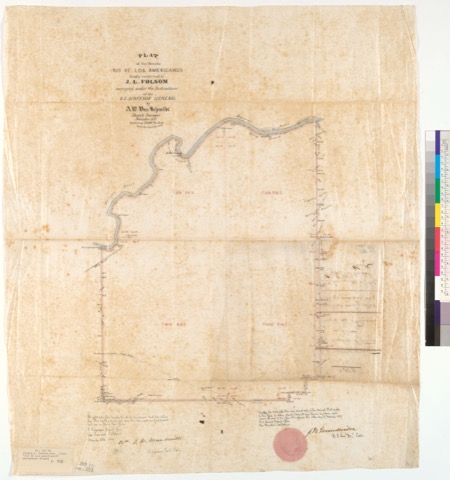 Diseño: Plat of the Rancho Rio de los Americanos, finally confirmed to J.L. Folsom : [Sacramento County, Calif.] ; sur