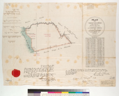 Diseño: Plat of the Rancho San Lorenzo [Calif.] : finally confirmed to Barbara Soto, et al. / surveyed under instructi