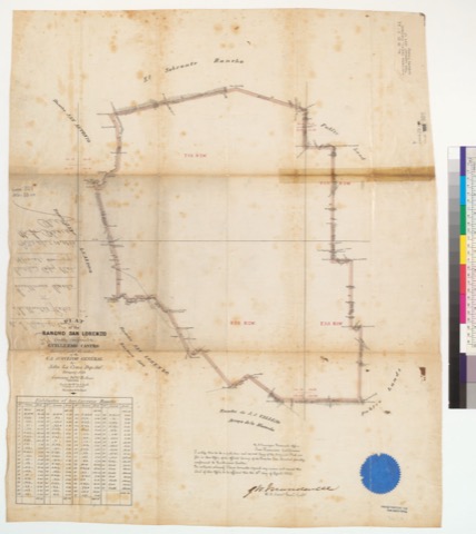 Diseño: Plat of the Rancho San Lorenzo [Calif.] : finally confirmed to Guillermo Castro / surveyed under the orders of