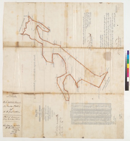 Diseño: Plat of the Rancho San Ramon [Calif.] : finally confirmed to Horace W. Carpentier / surveyed under instruction