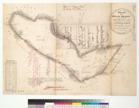 Diseño: Plat of the Rancho Soulajule, finally confirmed to Joshua S. Brackett and others : [Marin Co., Calif.] / Surve