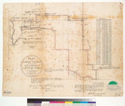 Diseño: Plat of the Rancho Tolenas, finally confirmed to José F. Armijo et al. : [Solano Co., Calif.] / Surveyed under