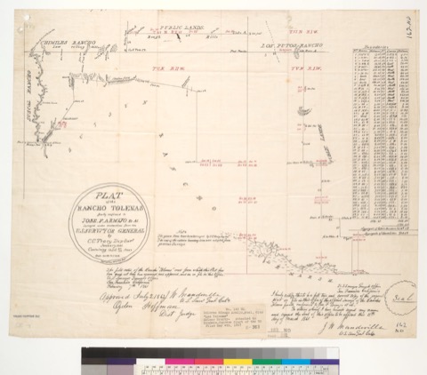 Diseño: Plat of the Rancho Tolenas, finally confirmed to José F. Armijo et al. : [Solano Co., Calif.] / Surveyed under