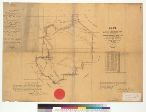 Diseño: Plat of the Rancho Valle de San José [Alameda County, Calif.] : finally confirmed to Antonio Suñol, Juan Berna