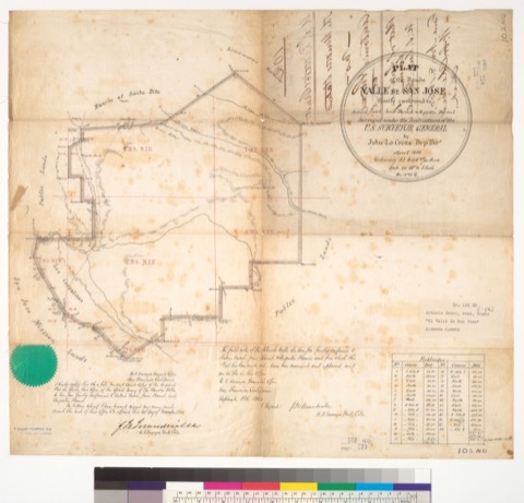 Diseño: Plat of the Rancho Valle de San José [Alameda County, Calif.] : finally confirmed to Antonio Suñol, Juan Berna