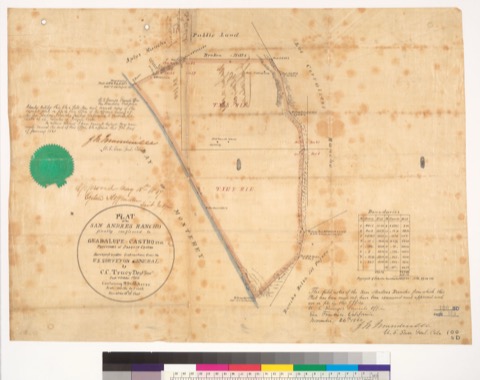 Diseño: Plat of the San Andrés Rancho [Calif.] : finally confirmed to Guadalupe Castro et al., executors of Joaquin Ca
