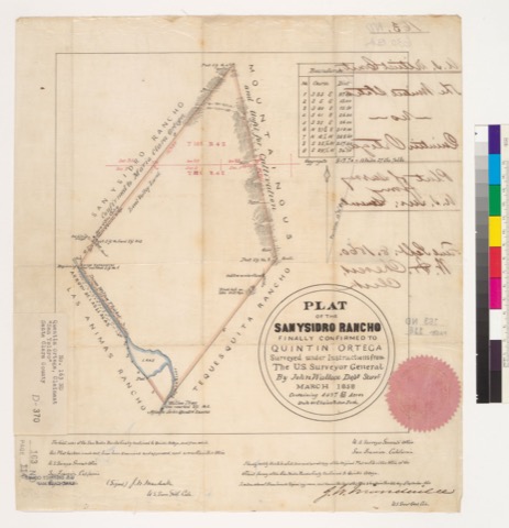Diseño: Plat of the San Ysidro Rancho, finally confirmed to Quintin Ortega : [Santa Clara Co., Calif.] / Surveyed unde