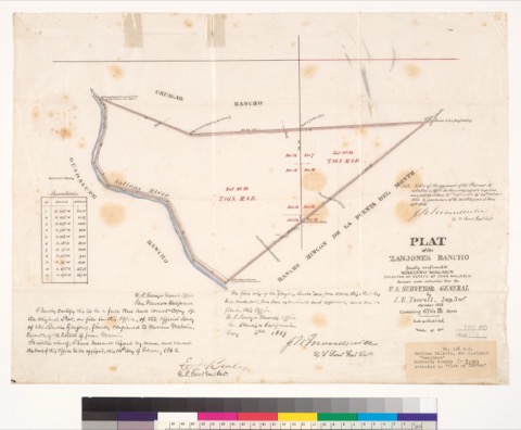 Diseño: Plat of the Zanjones Rancho [Calif.] : finally confirmed to Mariano Malarin, executor of estate of Juan Malari