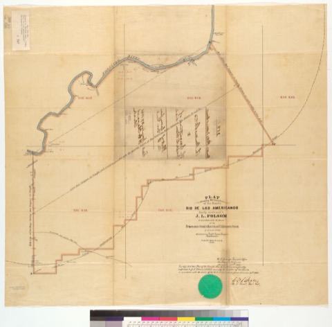 Diseño: Plat showing the location of the Rancho Rio de los Americanos, finally confirmed to J.L. Folsom : [Sacramento 