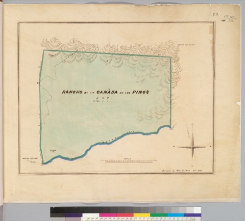 Diseño: Rancho de la Cañada de los Pinos : [Calif.] / surveyed by John G. Cleal, Sept. 1854