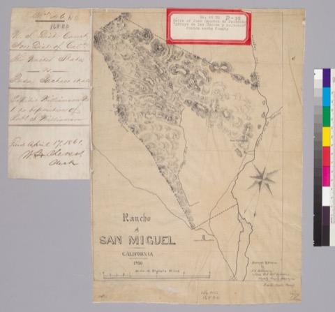 Diseño: Rancho of San Miguel, California, 1850 : [i.e., Arroyo de las Nueces y Bolbones] / surveyed & drawn by R.S. Wi