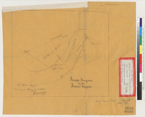 Diseño: Rough diagram of the Rancho Nogales [Calif.] : line between "Noguls" surveyed May 31st, 1860 / Geo. W. Gift