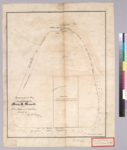 Diseño: Topographical map of land granted to Mary S. Bennett, near the mission of Santa Clara : [Calif.] / Surveyed by